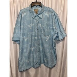 Scandia  Woods Shirt‎ Men's 2XL Short Sleeve Blue Palm Trees Pocket India